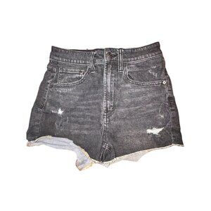 Wild Fable Womens High Rise Mom Shorts Size 2 Washed Black Distressed Ripped‎